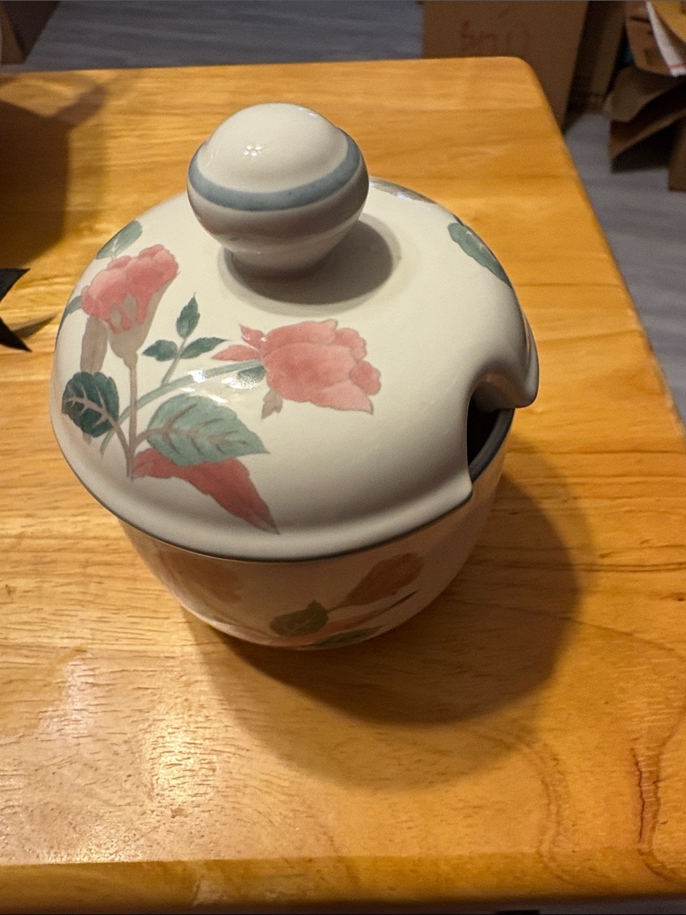 Mikasa Silk Flowers Ceramic Sugar Bowl with Pink and Green Floral Motif
